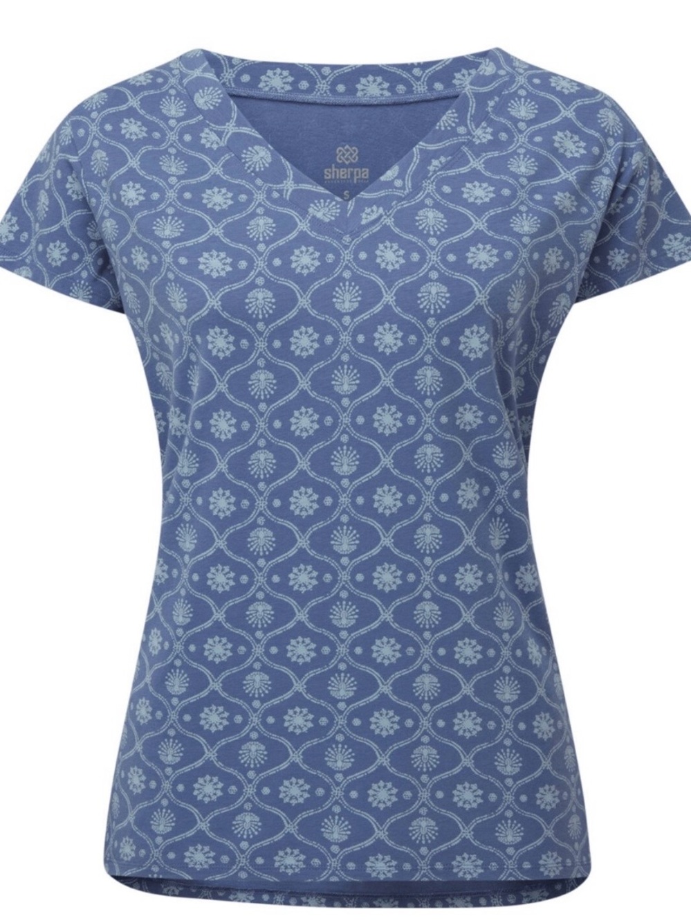Sherpa Adventure Gear Blue Patterned V-Neck Top